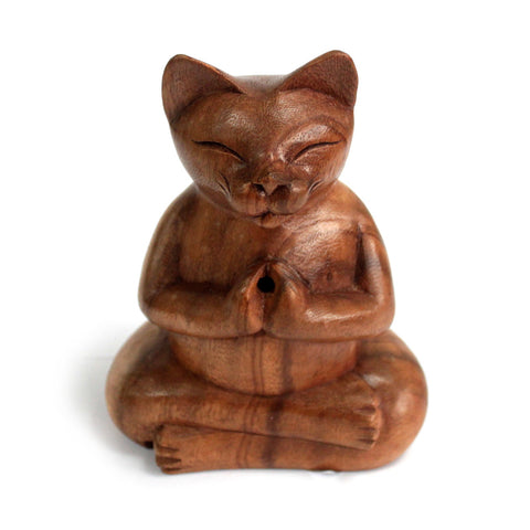 Wooden Carved Incense Burners - Lrg Yoga Cat - Niche & Cosy 