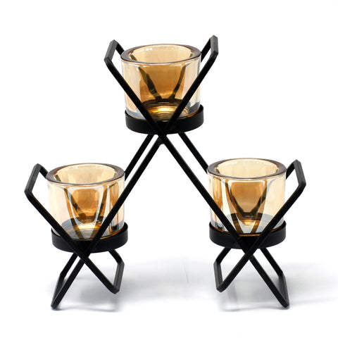 Centrepiece Iron Votive Candle Holder - 3 Cup Triangle - Niche & Cosy 