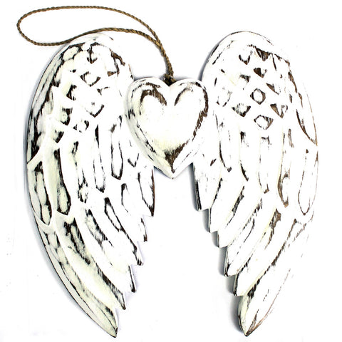 Hand Crafted Double Angel Wing & Heart - 24cm - Niche & Cosy 