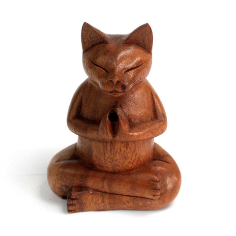 Wooden Carved Incense Burners - Med Yoga Cat - Niche & Cosy 