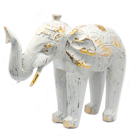 Wood Carved Elephant - White Gold - Niche & Cosy 
