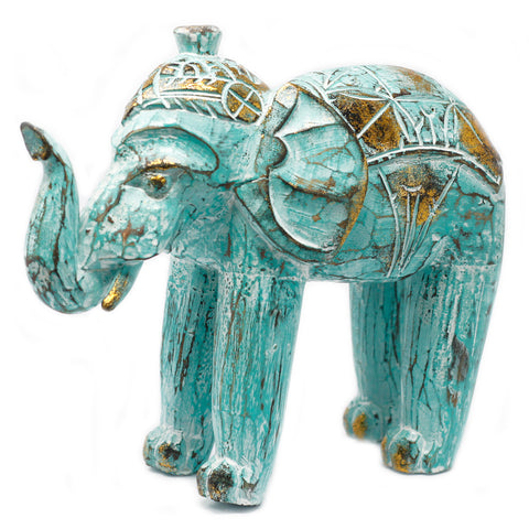 Wood Carved Elephant - Turquois Gold - Niche & Cosy 