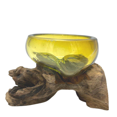 Molton Glass Mini Amber Bowl on Wood - Niche & Cosy 